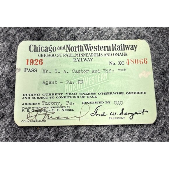 1926 Chicago and North Western Railway Employee Pass Agent XC48066 Signed - Picture 1 of 8